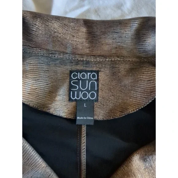 Clara Sun Woo Liquid Leather Jacket Full Zip Sz Large Brown Black - Picture 11 of 13